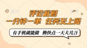 评论截图，0.5元一单，一分钟一单，有手机就能做，任务无上限，勤快点一天几张【揭秘】-副业资源站