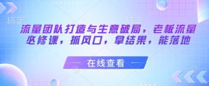 流量团队打造与生意破局，老板流量必修课，抓风口，拿结果，能落地-副业资源站