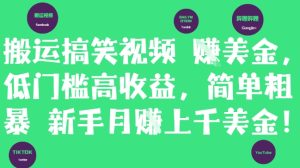 搬运搞笑视频挣美金，低门槛高收益，简单粗暴新手月入上千美刀-副业资源站