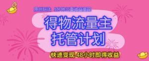 得物流量主托管计划,原创玩法,5分钟三重收益变现,快速变现,48小时即得收益【揭秘】-副业资源站