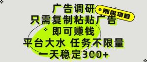 广告调研项目,只需复制粘贴广告即可挣钱,平台大水,任务不限量,一天3张【揭秘】-副业资源站