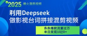 利用Deepseek做影视台词拼接混剪视频，条条爆款流量过W，单日变现多张-副业资源站