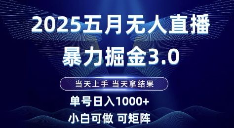 2025五月无人直播暴力掘金3.0,当天上手,当天拿结果,单号日入1k+小白可做可矩阵【揭秘】