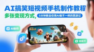AI搞笑短视频手机制作教程，多张变现方式，5分钟教会你用AI做不一样的西游记-副业资源站