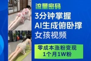 3分钟掌握AI生成俯卧撑女孩视频，零成本涨粉变现，1个月1W粉-副业资源站