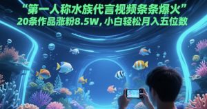 第一人称水族代言视频条条爆火，20条作品涨粉8.5W，小白轻松月入五位数-副业资源站