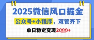 2025微信风口掘金，公众号+小程序双管齐下，单日稳定变现1k+【揭秘】-副业资源站