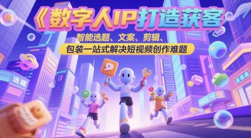 数字人IP打造获客变现实操课，智能选题、文案、剪辑、包装一站式解决短视频创作难题-副业资源站