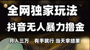 全网独家玩法抖音无人暴力撸金，月入3W，有手就行，当天拿结果【揭秘】-副业资源站