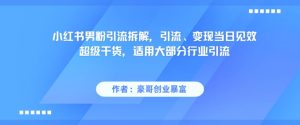 小红书男粉引流拆解，引流、变现当日见效超级干货，适用大部分行业引流-副业资源站