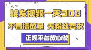 转发视频一天3张+，正规平台放心做，不看播放量，无粉丝要求，随时随地挣收益【揭秘】-副业资源站