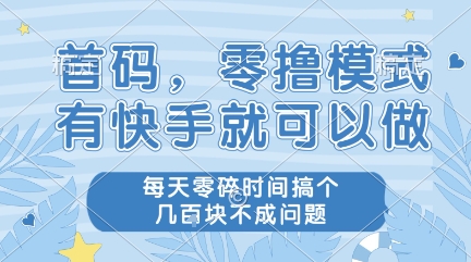 首码，零撸模式，有快手就可以做，每天零碎时间搞个几张不成问题【揭秘】-副业资源站