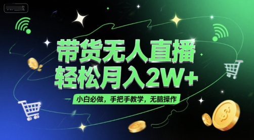 带货无人直播，轻松月入2W+，小白必做，手把手教学，无脑操作(附学习资料)-副业资源站