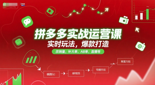 拼多多实战运营课，实时玩法，爆款打造，改销量，补大单，AB单，直播等（更新2025月）-副业资源站