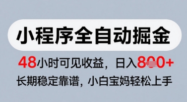 微信小程序全自动掘金，快速见收益，长期稳定靠谱，零基础友好，日入8张【揭秘】-副业资源站