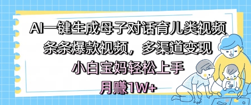 AI一键生成母子对话育儿类视频，条条爆款视频，多渠道变现，小白宝妈轻松上手，月入1W+-副业资源站