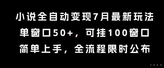 小说全自动变现7月玩法，单窗口50+，可挂100窗口，简单上手，全流程限时公布【揭秘】-副业资源站