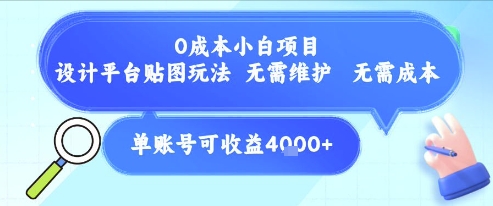0成本小白项目，设计平台贴图玩法，无需维护，无需成本，单账号单月可产生收益4k+-副业资源站