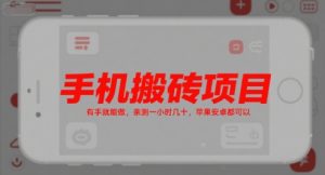 手机搬砖项目，有手就能做，亲测一小时几十，苹果安卓都可以-副业资源站