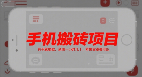 手机搬砖项目，有手就能做，亲测一小时几十，苹果安卓都可以-副业资源站