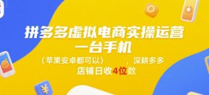 拼多多虚拟电商实操运营，一台手机(苹果安卓都可以)，深耕多多店铺日收4位数-副业资源站