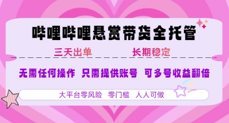 B站悬赏带货全托管，自测稳定，只需提供账号，无需基础，小白宝妈轻松上手，单日稳定3张【揭秘】-副业资源站