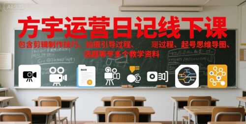 方宇运营日记线下课，包含剪辑制作技巧、拍摄引导过程、起号思维导图、选题等多个教学资料-副业资源站