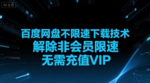 百度网盘不限速下载技术，解除非会员限速，无需充值VIP-副业资源站