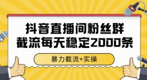 抖音直播间粉丝群截流，稳定采集数据全行业通用 2000条数据一天【揭秘】-副业资源站