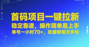 首码项目一键拉新，稳定靠谱，操作简单易上手，单号一小时70+，批量做每天多张【揭秘】-副业资源站