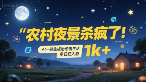 农村夜景杀疯了！AI一键生成治愈系慢生活，单日狂入1k+-副业资源站