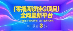 零撸阅读挂G项目，全网最新平台，一键运行自动阅读，无门槛手机操作，单日收益3张【揭秘】-副业资源站
