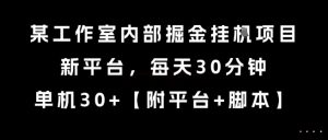某工作室内部掘金挂G项目，新平台，每天30分钟，单机30+【揭秘】-副业资源站