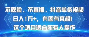 不露脸、不直播、抖音单条视频日入1W+，有图有真相！这个项目适合所有人操作-副业资源站
