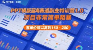 PPT模版蓝海赛道副业特训营1.0，项目非常简单粗暴，客单价可以高到150-200-副业资源站