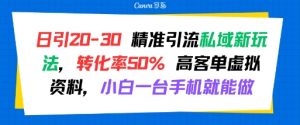 日引 20-30 精准引流私域新玩法，转化率50% 高客单虚拟资料，小白一台手机就能做-副业资源站