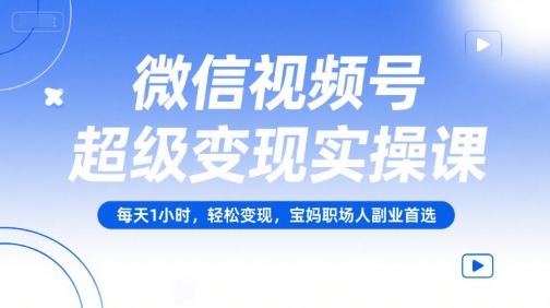 微信视频号超级变现实操课,每天1小时,轻松变现,宝妈职场人副业首选