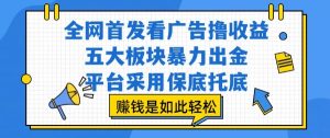 全网首发看广告撸收益，五大板块暴力出金，平台采用保底托底，挣钱是如此轻松作【揭秘】-副业资源站