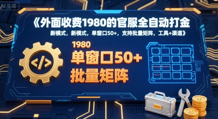 外面收费1980的官服全自动打金，新模式，单窗口50+，支持批量矩阵，工具+渠道【揭秘】-副业资源站