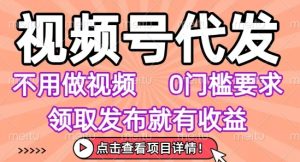 视频号代发，不用剪辑不用做视频，0门槛要求，领取发布就有收益，任务没有无上限，小白轻松上手【揭秘】-副业资源站
