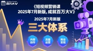 短视频营销课2025年7月新版，三大体系成就百万大V-副业资源站