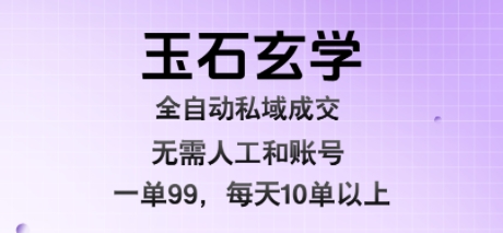 玉石玄学全自动私域成交，一单99每天十单以上，无需人工和矩阵账号，蓝海项目直接干【揭秘】-副业资源站