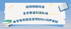 短视频新玩法玄学赛道引流私域单号每天稳定变现1k+闷声发财-副业资源站