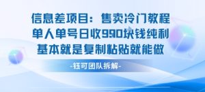 信息差项目：售卖冷门教程单人单号日收9张纯利基本就是复制粘贴就能做-副业资源站