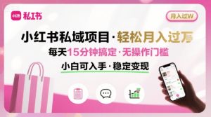 小红书私域项目 月入过W非常轻松 每天15分钟即可搞定，无任何操作门槛，小白可入手-副业资源站