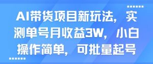 AI带货项目新玩法，实测单号月收益3W，小白操作简单，可批量起号-副业资源站