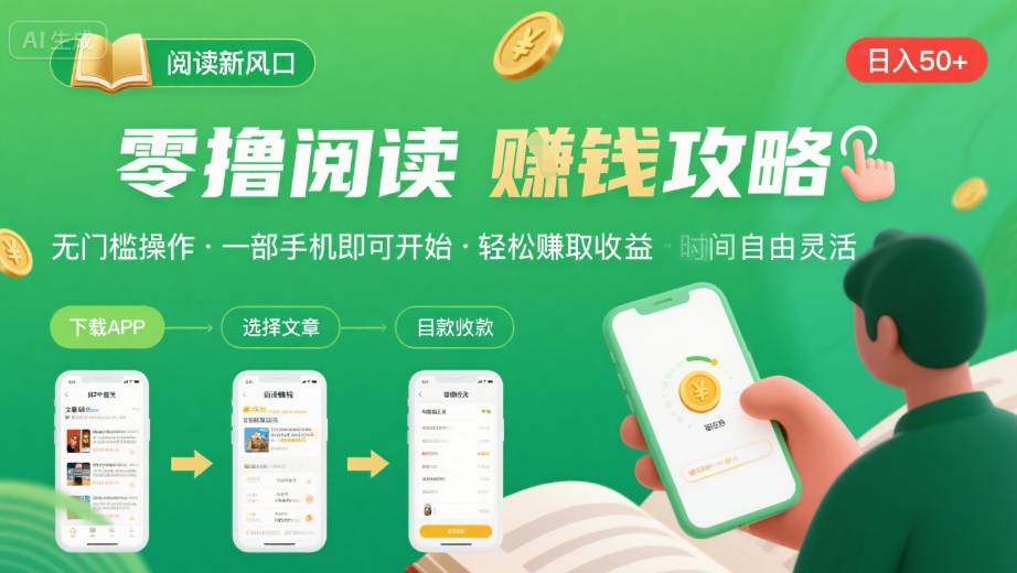 零撸阅读新风口，无门槛轻松挣，一部手机，日入 50-3张【揭秘】-副业资源站
