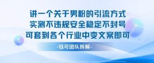 2025关于男粉的引流方式实测不违规安全稳定不封号可套到各个行业中变文案即可-副业资源站