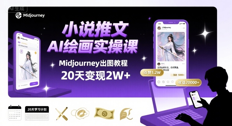 小说推文干货分享之AI绘画MJ出图实操课,用Midjourney做小说推文,20天挣2w