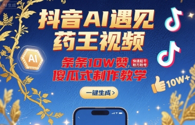 抖音AI遇见药王视频，条条10W赞，快速起千粉万粉号，傻瓜式制作教学-副业资源站